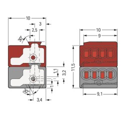 Borne de raccordement bus 2 pôles / Gris foncé / Rouge