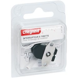 Mini-inter 2A 250V~ à tirette + plaque 2 trous - blister avec Gencod