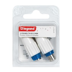 Fiches télévision coaxiales normalisées 1 mâle et 1 femelle D9,52mm