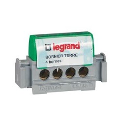 Bornier de terre - 4 bornes pour câble 1,5 à 16 mm² - vert