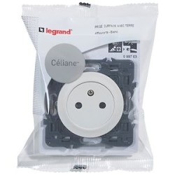 Prise de courant avec terre Céliane Surface - blanc avec support