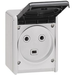 Prise étanche 2P+T 32A Plexo complet IP44 saillie - gris