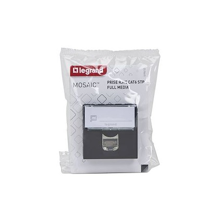 Prise RJ45 multimédia Mosaic catégorie6 STP 2 modules - noir mat