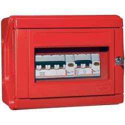 Coffret sécurité Plexo pour chaufferie - 2 voyants, 1 disj. 4P + 1 disj. 2P