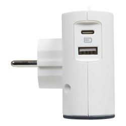 Fiche 2x2P latérales 12A 230V 2760W et USB A+C - blanc/gris foncé