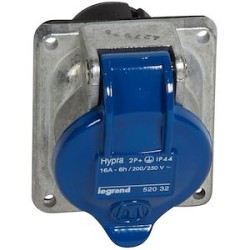 Prise fixe Hypra IP44 16A - 200V~ à 250V~ - 2P+T - métal