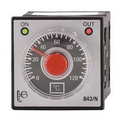 843 N-K : thermostat analogique à 1 seuil 0..+1200DEGC. Pour sonde K. Alim 230V