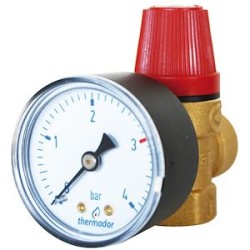 Soupape de Sureté CHAUFFAGE 1/2' ZM - NF 3 bar - avec Manomètre - Code Usine 313