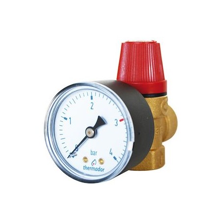 Soupape de Sureté CHAUFFAGE 1/2' ZM - NF 3 bar - avec Manomètre - Code Usine 313