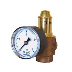 Soupape de Sureté Corps Bronze 1/2' GM 3 bar - avec Manomètre