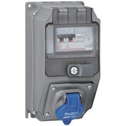 Coffret monoprise Hypra IP44 - 2P+T 16A 200V~ à 250V~ et 1 disjoncteur diff