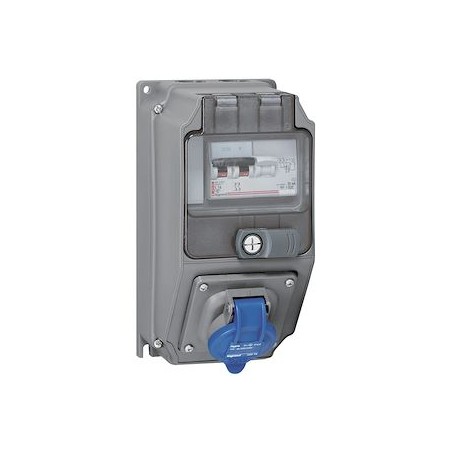 Coffret monoprise Hypra IP44 - 2P+T 16A 200V~ à 250V~ et 1 disjoncteur diff