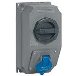 Coffret monoprise Hypra IP44 -1prise 2P+T 32A 200V~ à 250V~ 2P+T +1 interrupteur