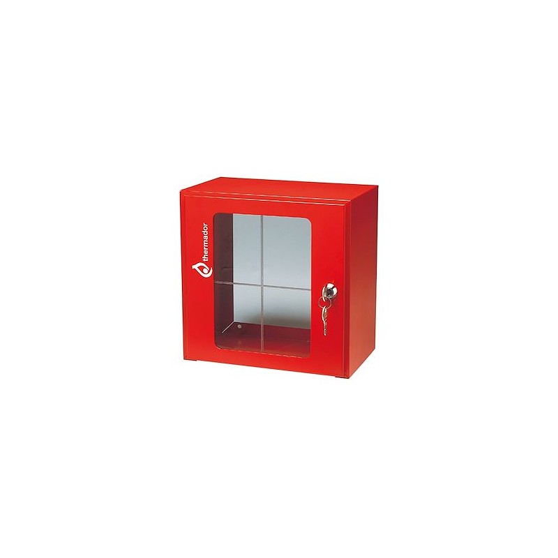 Boiter Rouge vitré en acier 600x600x300 avec Serrure +Verre dormant