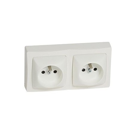 Prise de courant 2x2P+T bornes automatiques Appareillage saillie complet - blanc
