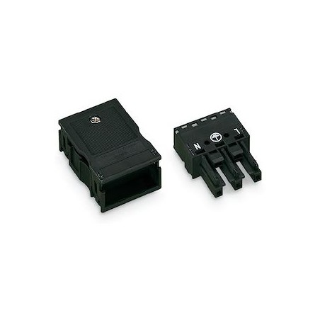 Connecteur femelle 3 pôles avec décharge de traction / Noir