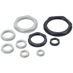 Ecrou en polyamide avec collerette ISO 25 gris (RAL 7035)