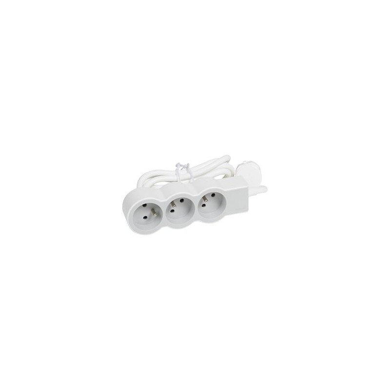 Rallonge 3x2P+T avec cordon 1,5m 3G 1mm² - blanc/gris clair