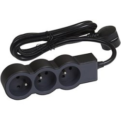 Rallonge 3x2P+T avec cordon 1,5m 3G 1mm² - noir/gris foncé