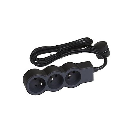 Rallonge 3x2P+T avec cordon 1,5m 3G 1mm² - noir/gris foncé