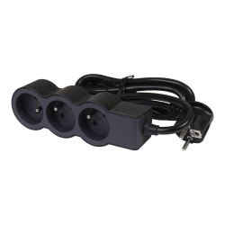 Rallonge 3x2P+T avec cordon 1,5m 3G 1mm² - noir/gris foncé