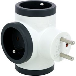 Fiche 3x2P+T latérales 16A 230V 3680W - blanc/gris foncé