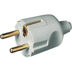 Fiche mâle 16A 2P+T double terre gris