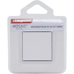 Interrupteur ou va-et-vient Mosaic 10A à griffes blanc complet avec plaque
