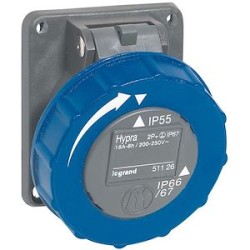 Prise fixe Hypra IP66/67-55 16A - 200V~ à 250V~ - 2P+T - plastique
