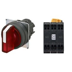 Bouton poussoir a22nw ø22, 3 positions, éclairé, lentille plastique, manuel, cou